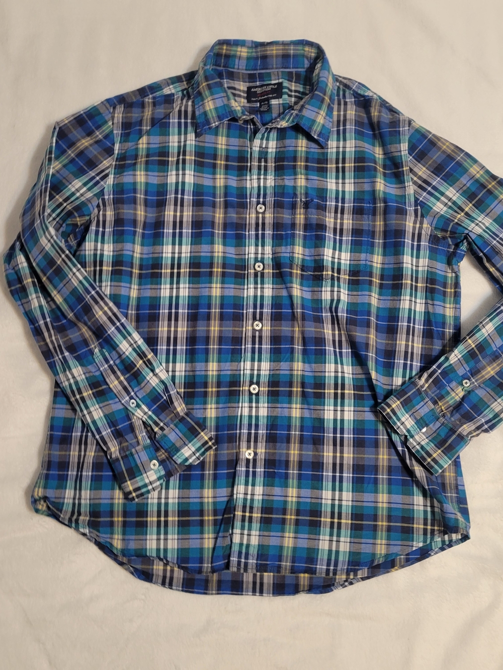 American Eagle Outfitters 100% Cotton Blue Plaid Button-Down Shirt